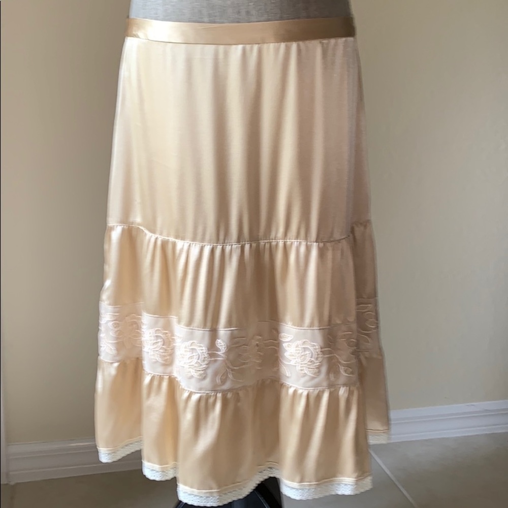 Vintage Banana Republic Champagne Gold Silk Tiered Long Skirt